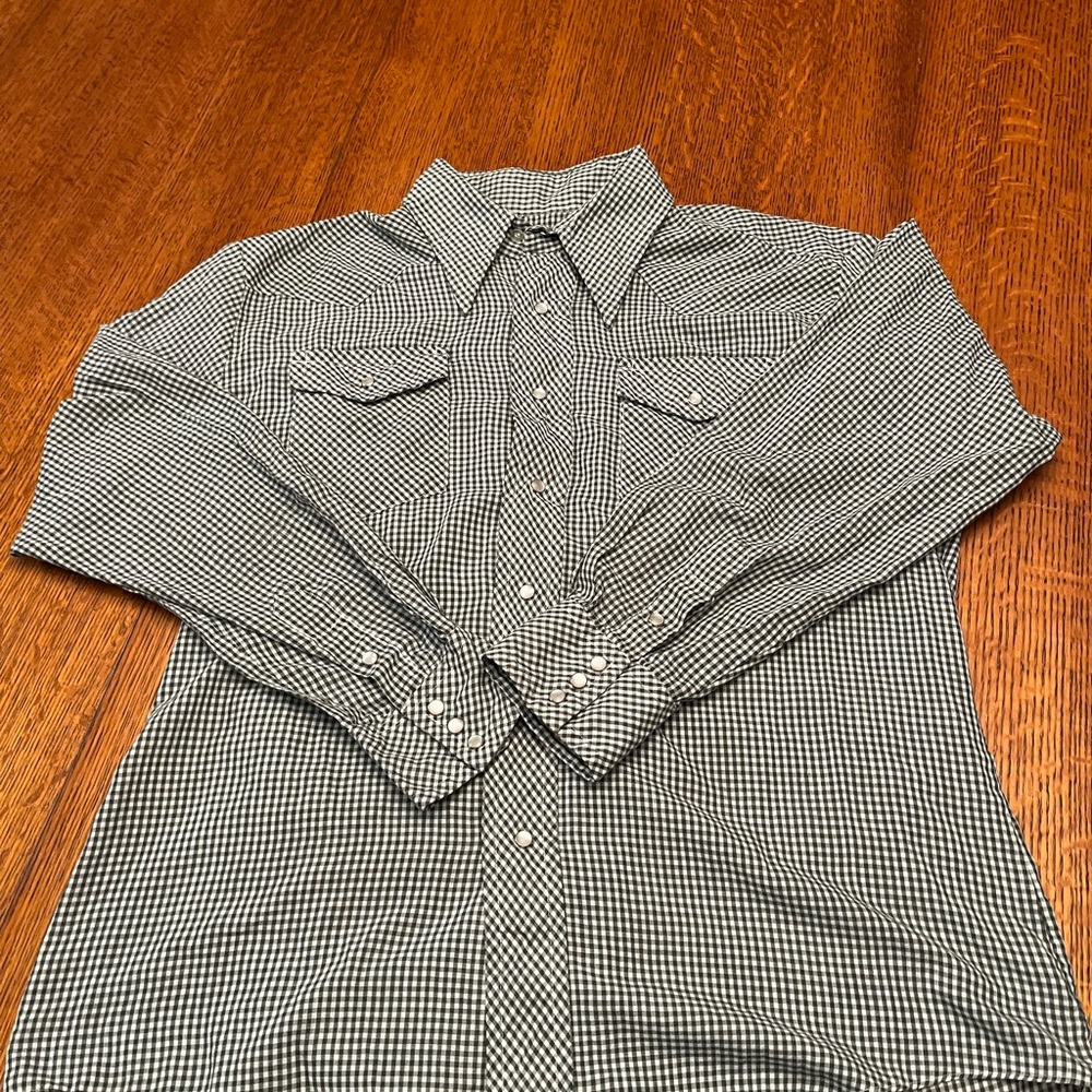 VINTAGE Men's BUD BERMA WESTERNER Green and White Checkered Shirt, EUC